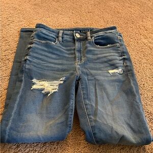 American Eagle Outfitters Blue Skinny Jeans with Distressed Details
